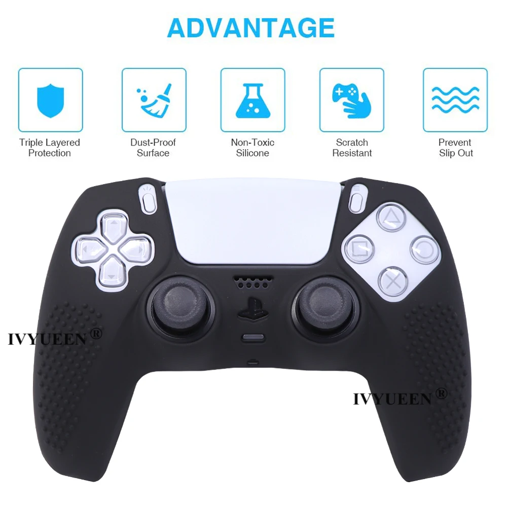 Ivyueen gel de silicone macio capa de borracha para playstation 5 ps5 controlador proteção da pele polegar aperto caps para dualsense
