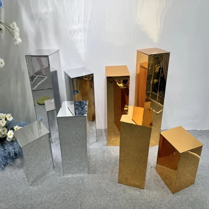

4pcs New wedding double mirror acrylic square column flower stand, party birthday outdoor family gathering opening flower stand