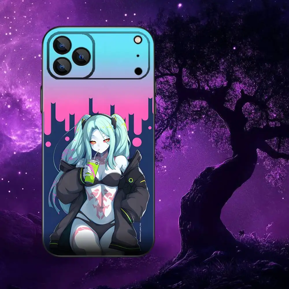 حافظة هاتف ريبيكا C-Cyberpunk E-Edgerunners لهاتف iPhone 17,16,15,14,13,12,Pro,Max,Plus,E,SE4,Air,Mini Black Soft Box