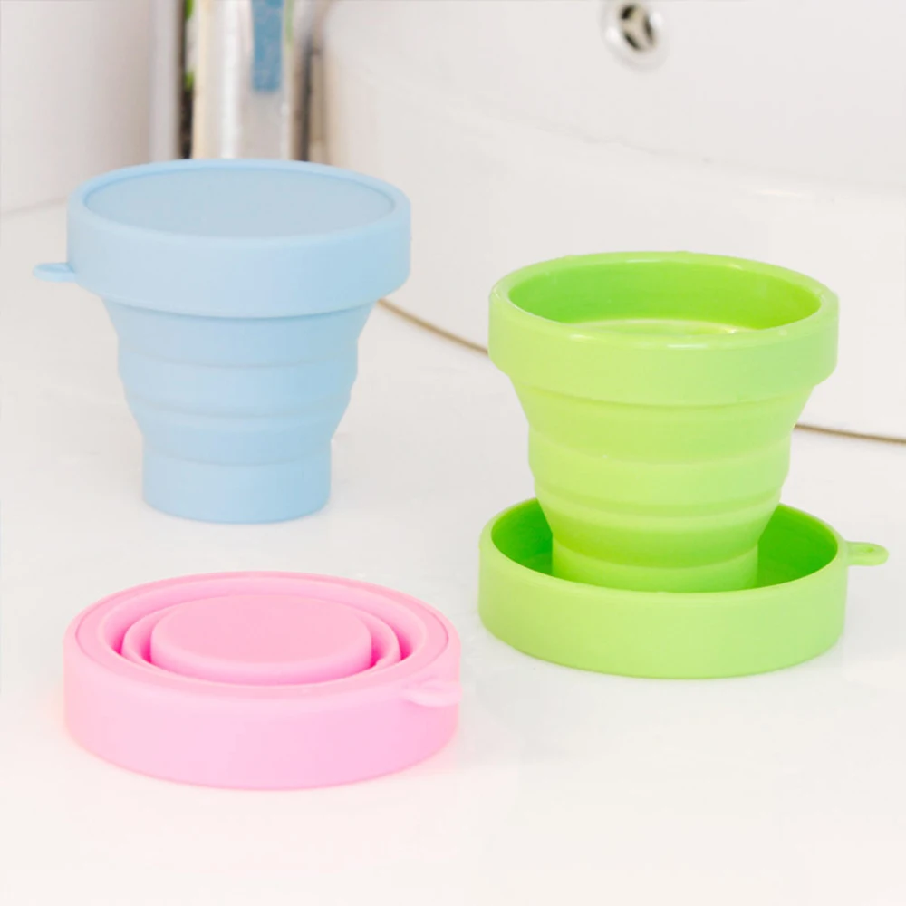 Silicone Retractable Folding Cup With Lid Telescopic Collapsible Drinking Cup Travel Camping Water Cups Gargle Copa