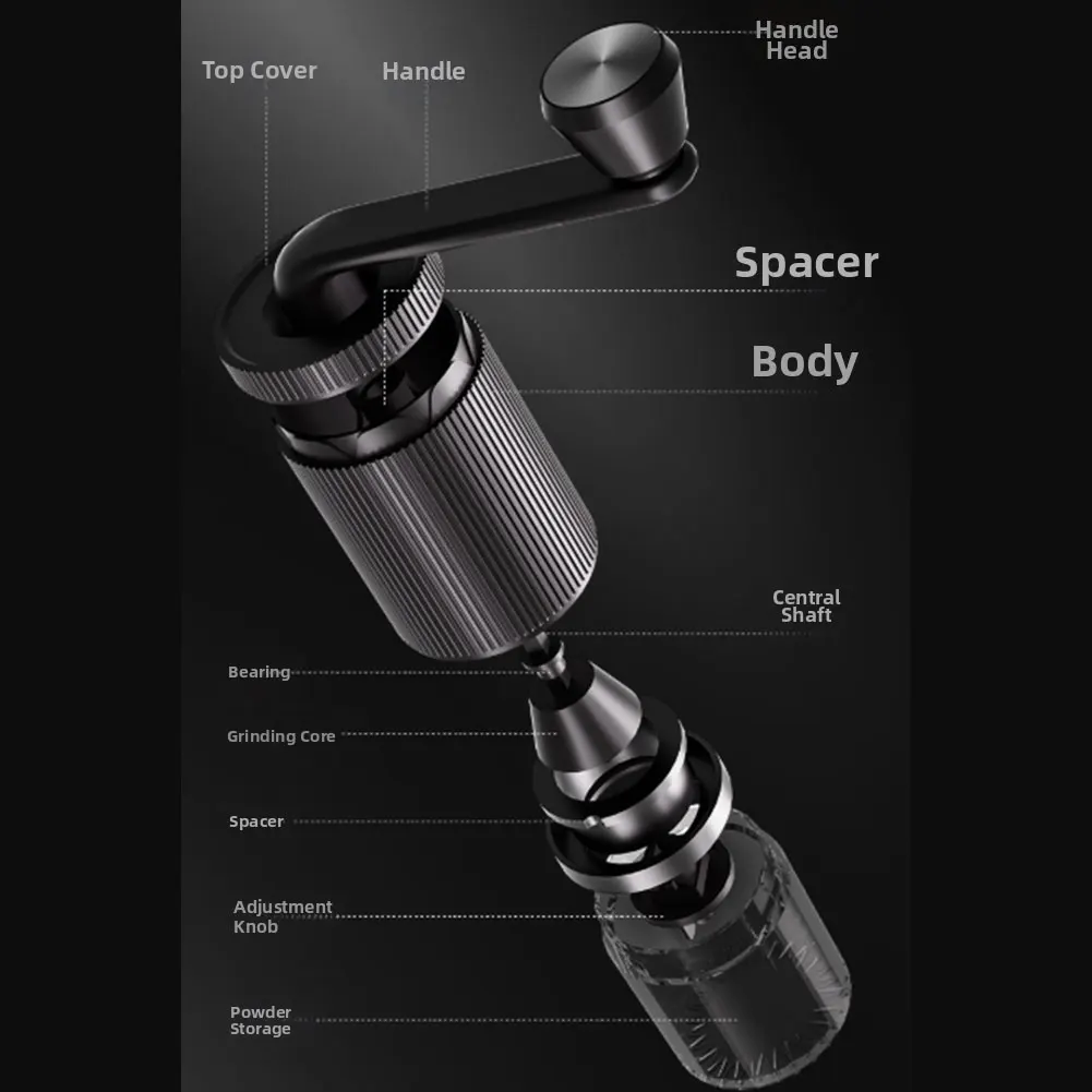 Portable Manual Coffee Grinder with Adjustable Burr - For Espresso Press Moka 16.5x14cm Clear Stainless Steel ABS