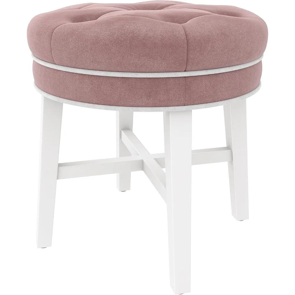 

Tufted Wood and Upholstered Backless Vanity Stool for Makeup Room or Bathroom