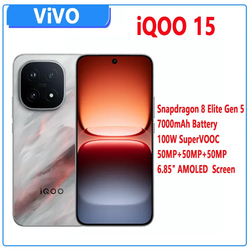 ViVO iQOO 15 Экран 6,85-дюймовая задняя камера 50 МП OIS Аккумулятор 7000 мАч 100 Вт SuperVOOC 40 Вт Беспроводной Snapdragon 8 Elite Gen 5 NFC OTA