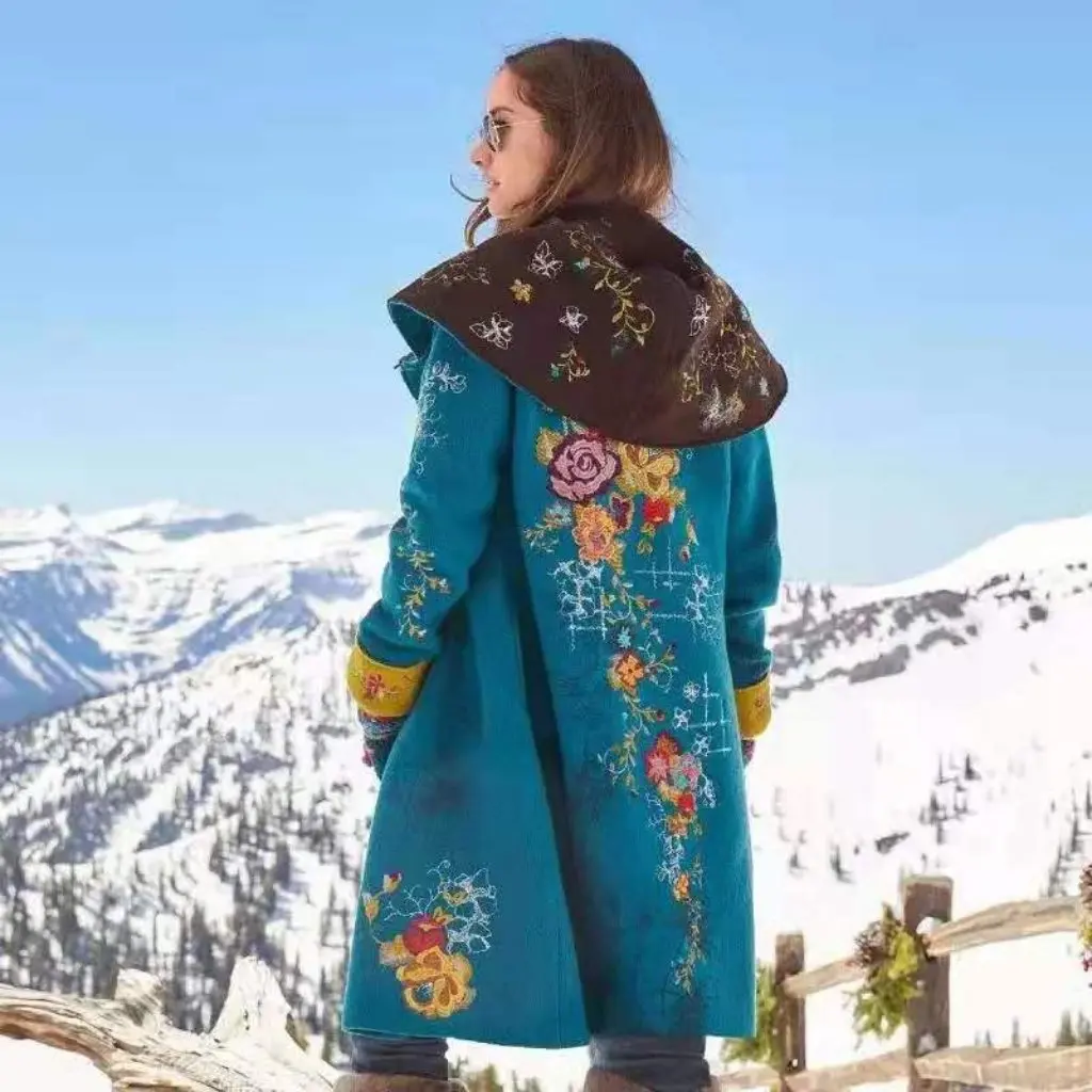 

Women's Mid-Length Printed Long-Sleeved Woolen Jacket Autumn Winter New European American Style Export Top