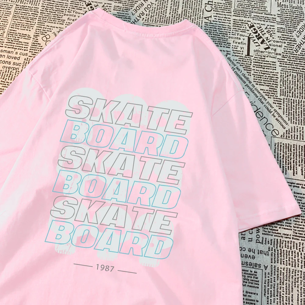 Skate Board Funny Letter Print T Shirt Mens Summer Cool Cotton T-Shirt Breathable O-Neck Tee Shirtfashion Casual Short Sleeve