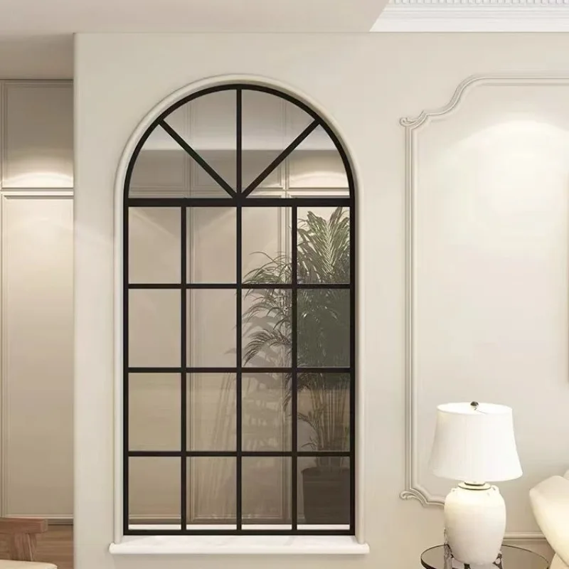 Cream style wrought iron glass screen living room French vintage partition door window creative arch entrance shield decoration