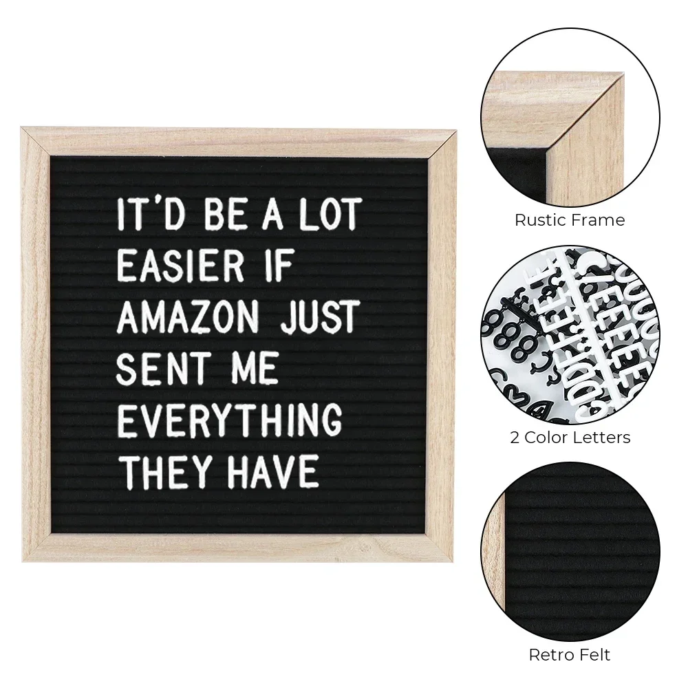 10x10 Inch Home Decor Felt Letter Board Convey Information Corkboard Oak Wood Message Boards Wall Decoration 460 Letters