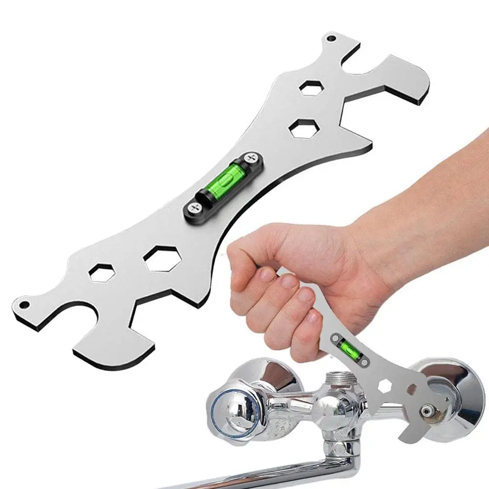 Shower Wrench Level Tool Multifunctional Stainless Steel With Bubble Level Bathroom Angle Wrench For Shower Faucet Installation