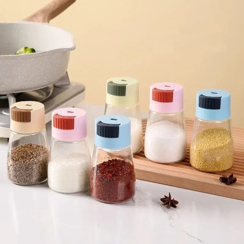 Measureable Salt Control Salt Shaker Kitchen Sealed Seasoning Jars Quantitative Press Seasoning Box Cumin Seasoning Bottle