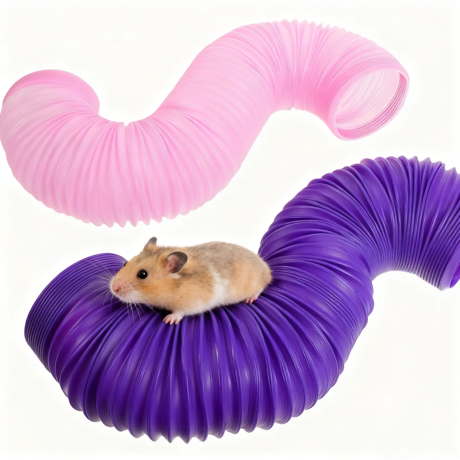 

2Pcs Foldable Hamster Running Tubes Expandable Pet Tunnel Purple Pink Large DIY Flexible Indoor Outdoor Small Pet Exercise