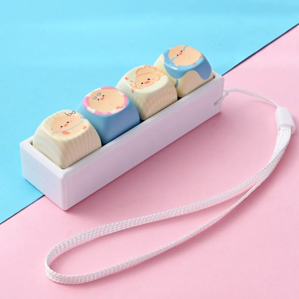 Cute Cat Keycap Fidget Keychain 4 Keys Mini Keycap Mechanical Keyboard Keycaps Keyring Animals Calming