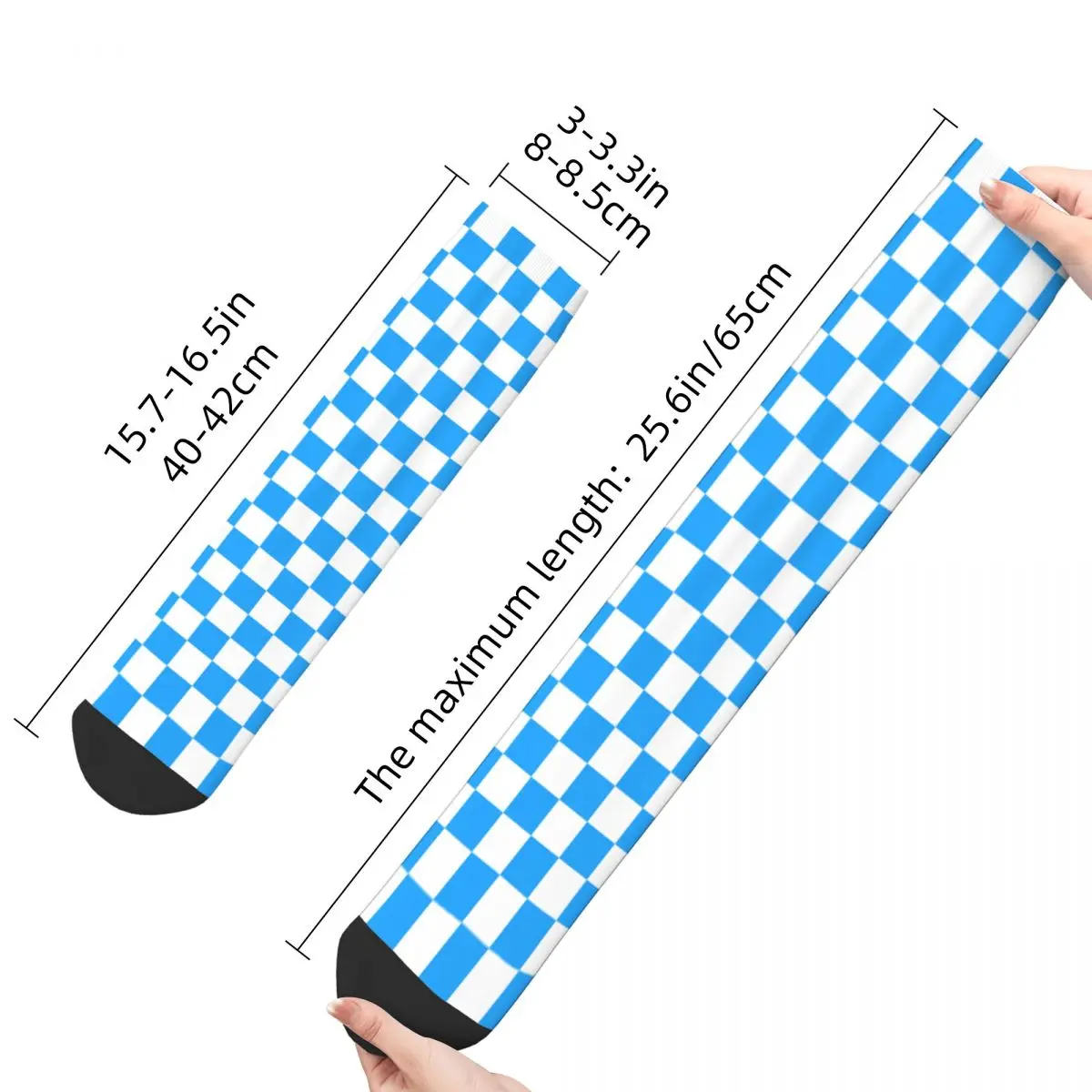 Fashion Men's Socks Casual Sky Blue And White Checkerboard Sock High Quality Women's Socks Spring Summer Autumn Winter