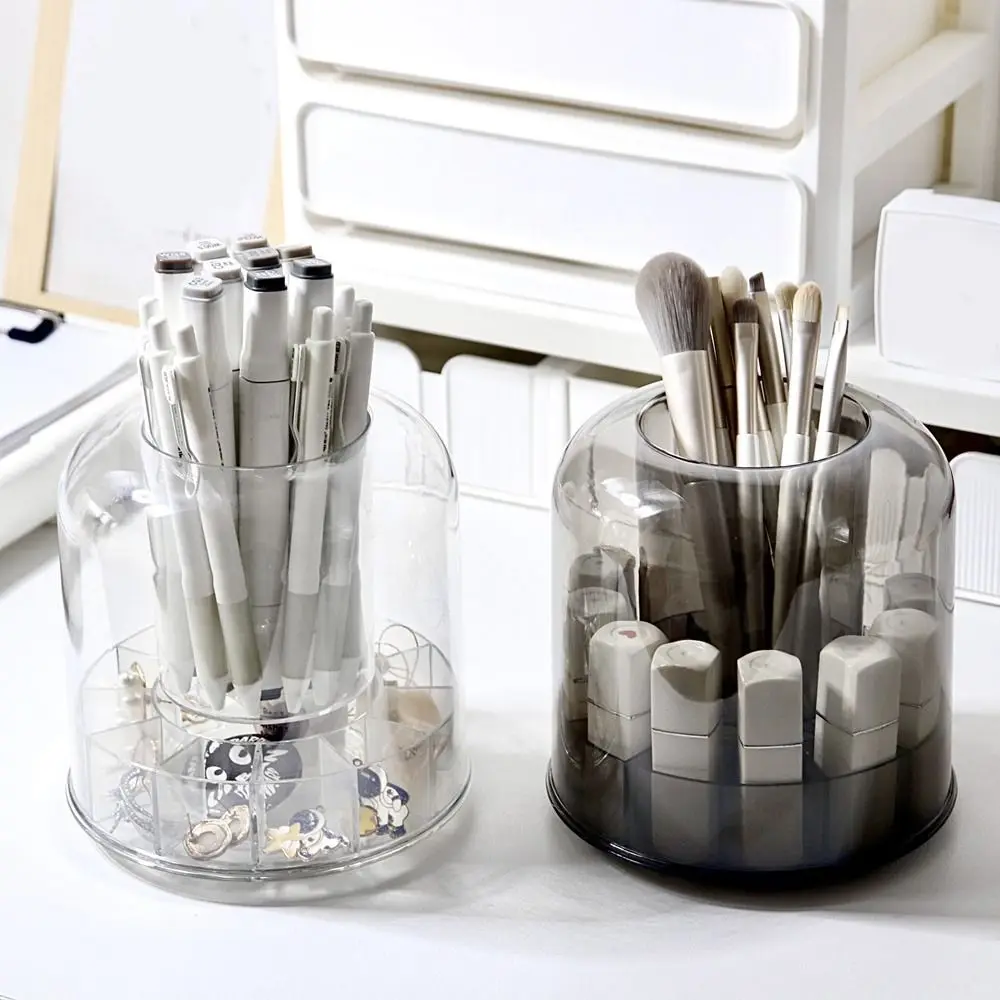 

Transparent Cosmetics Rotary Storage Box Rotatable Plastic Lipstick Compartment Organizer Large Capacity Pencil Tube