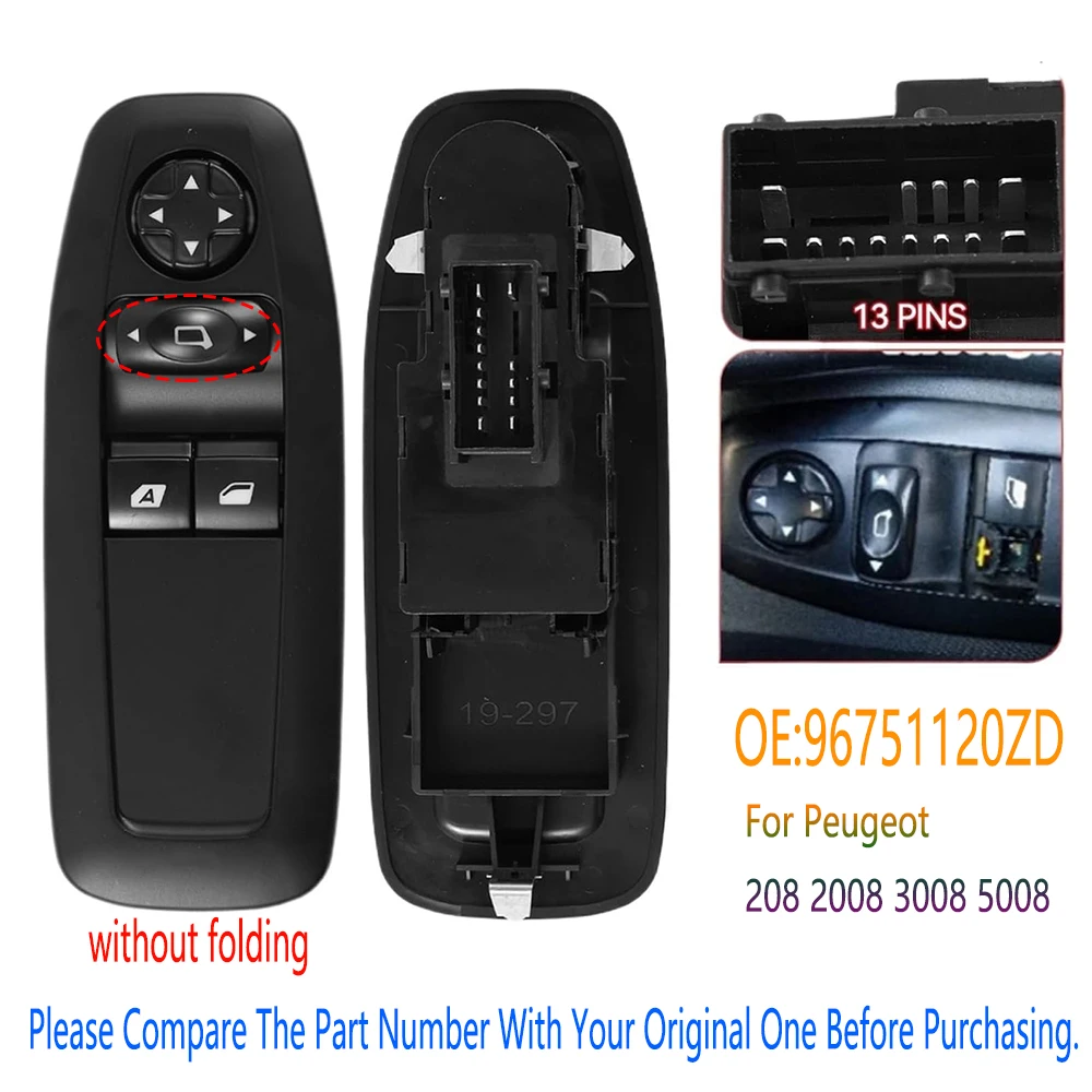 

Electric Powrt Master Window Control Switch Button Glass Lifter Panel For Peugeot 208 3008 5008 Without Folding Car Accessories