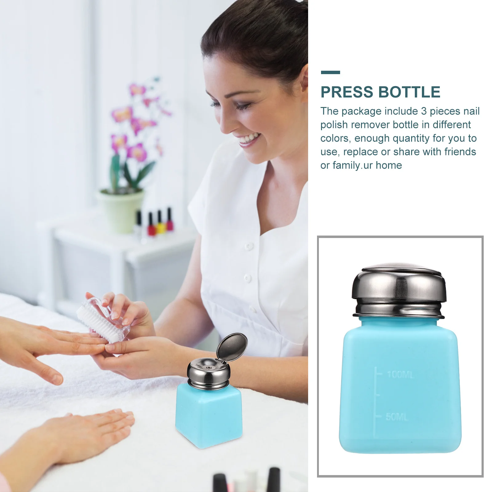 3 قطعة 100 مللي مزيل طلاء الأظافر الصحافة زجاجة المدمجة المحمولة خفيفة الوزن سهلة الحمل رائعة براعة مانعة للتسرب هدية