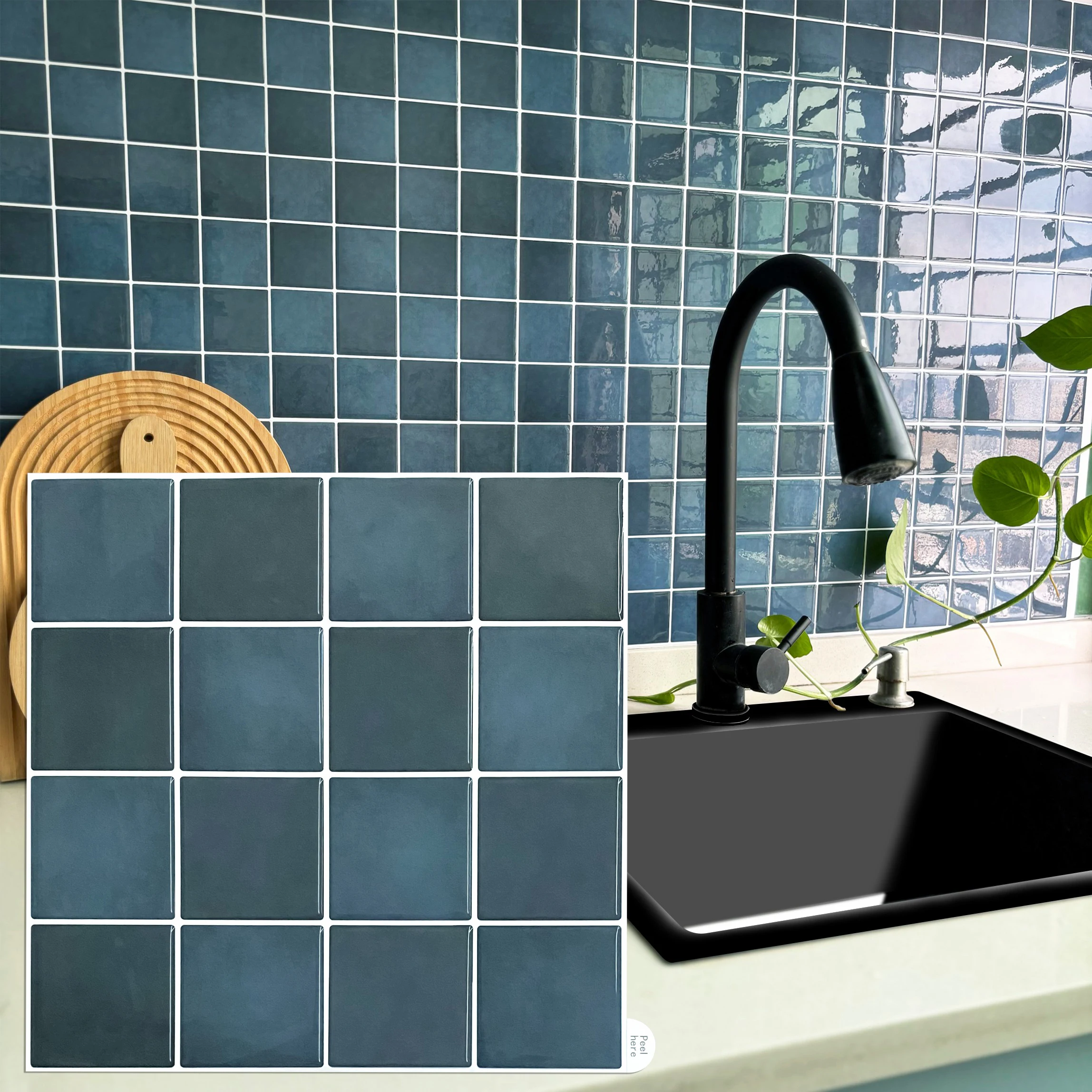 

10 Pieces Peel and Stick Vinyl Wall Sticker Ceramic Tile Stickers Kitchen Bathroom Self-adhesive Tiles Waterproof Wallpaper