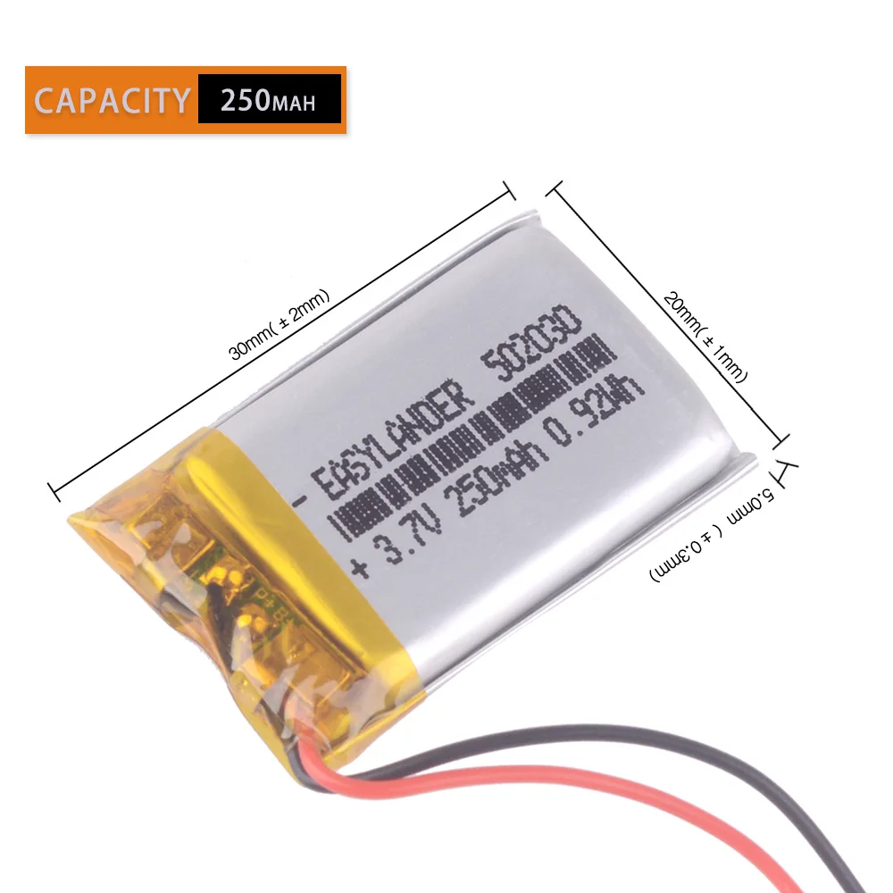 

10pcs/Lot CE+Rohs 502030 3.7V 250mAh Rechargeable Lithium Li-ion Polymer Battery Lipo Batteries