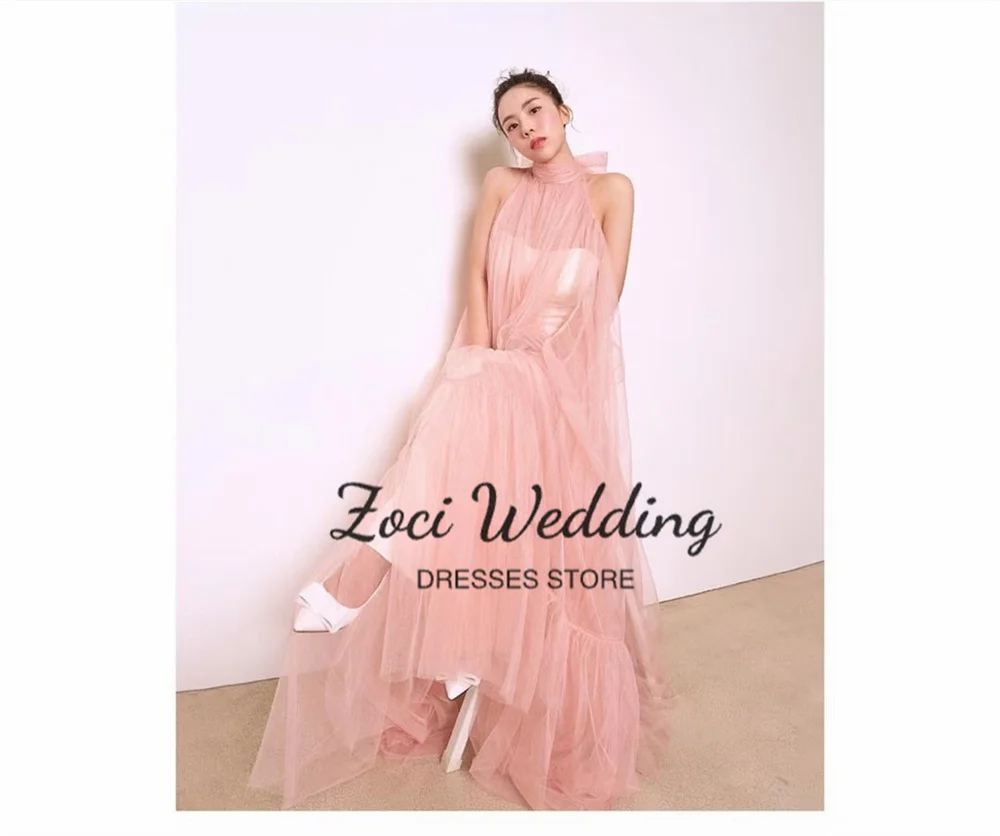 Zoci Princess فساتين زفاف كورية برقبة رسن عالية 2 قطعة بدون حمالات من الساتان تول فستان الحفلات المسائية صور تبادل لاطلاق النار حسب الطلب