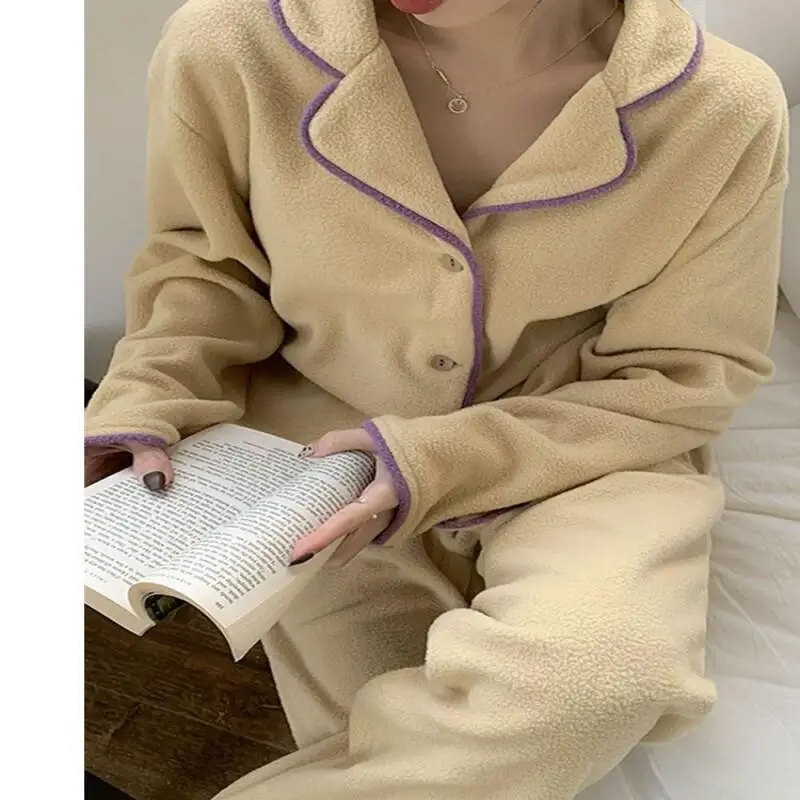 

Женский пижамный комплект, удобная одежда для сна, стильная флисовая пижама, женская зимняя фланелевая домашняя одежда, комплект из двух предметов, милая домашняя одежда