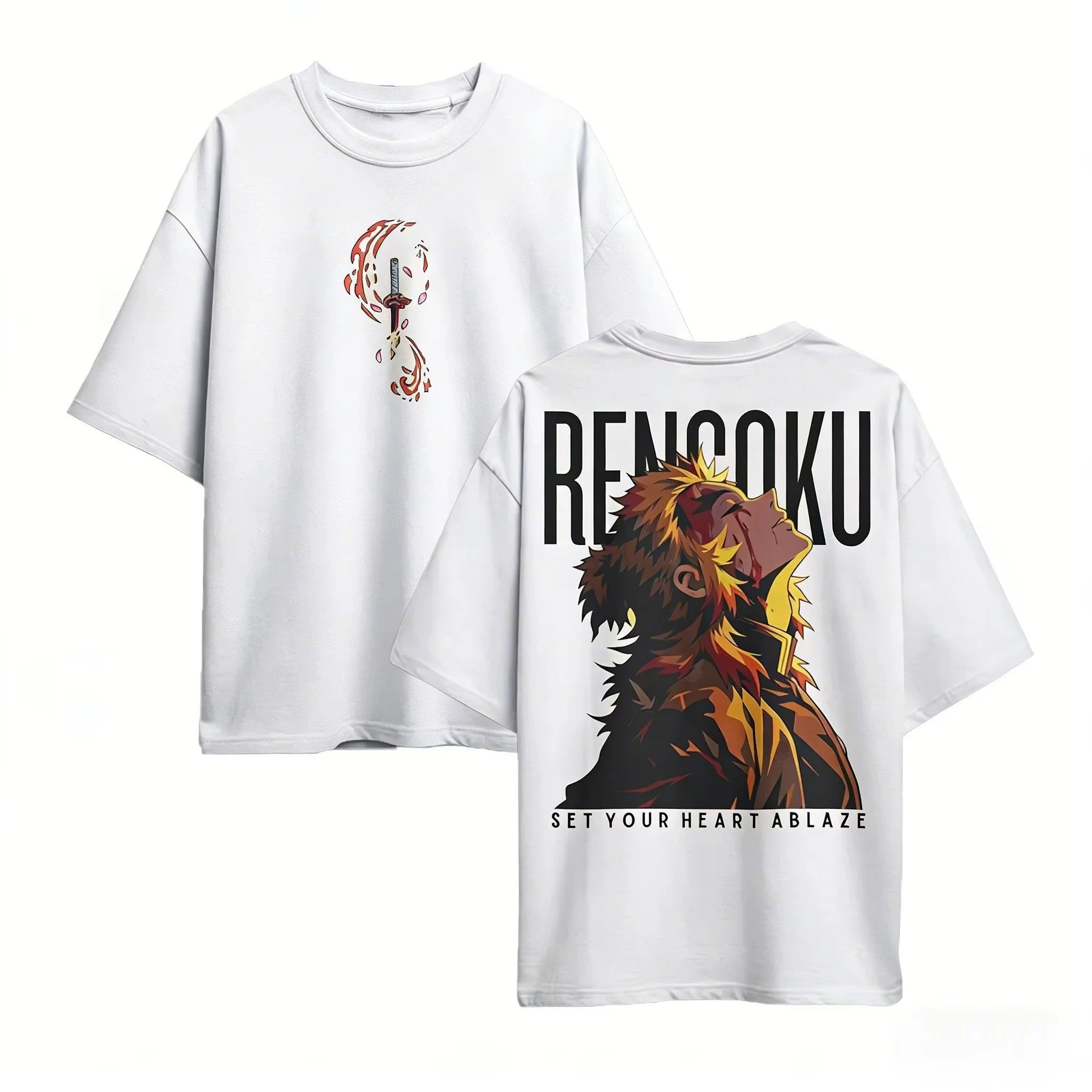 Demon Slayer Rengoku Anime Bedrucktes T-Shirt für Herren und Damen, Herren-Top, Sport-T-Shirt, Sommer 2026 Neuheit