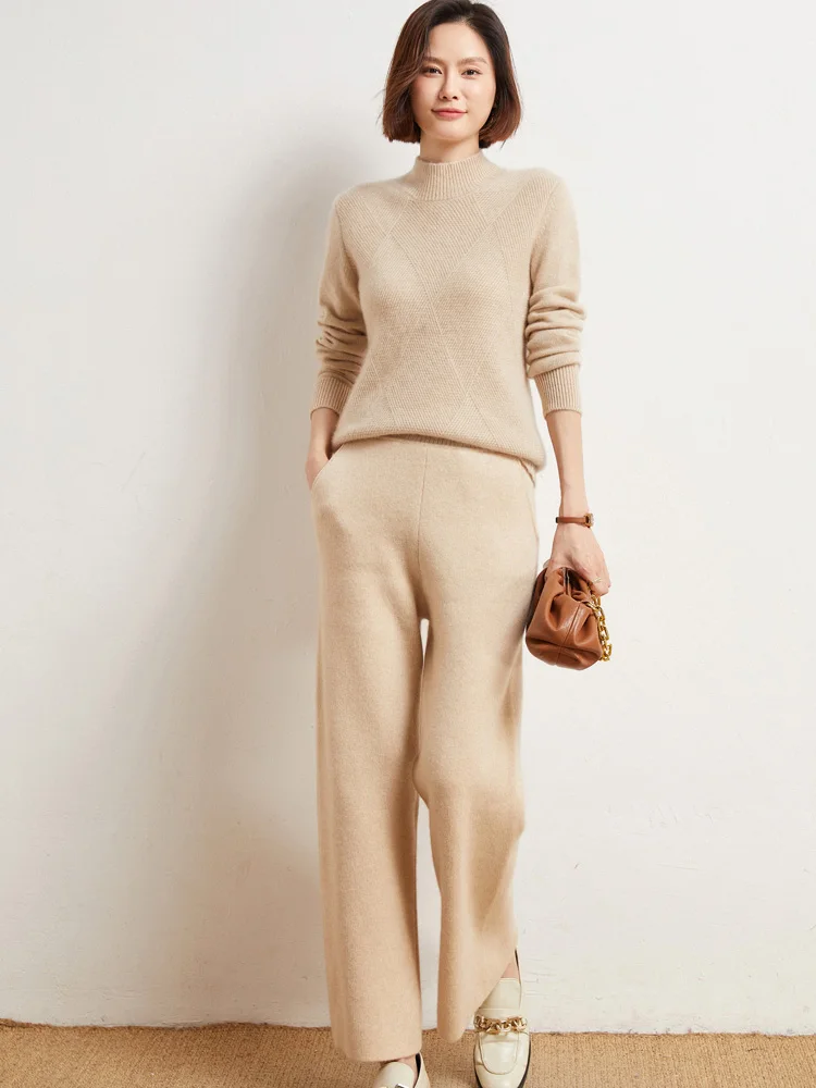 New 100% Merino Wool Sweater Women Autumn Winter Pullovers Mock Neck Long Sleeves Cashmere Knitwear Basic Soft Warm Bottom Cloth - Image 5