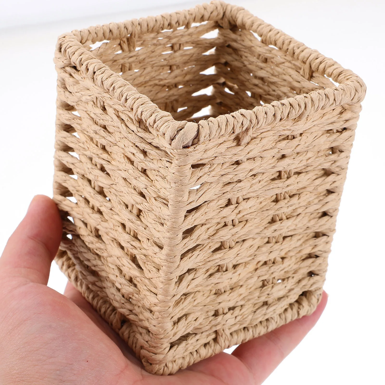 اليدوية المنسوجة ورقة حبل حامل قلم رصاص المنظم مكتب سلة التخزين مكتب فرشاة للمكياج حامل القرطاسية العمودية