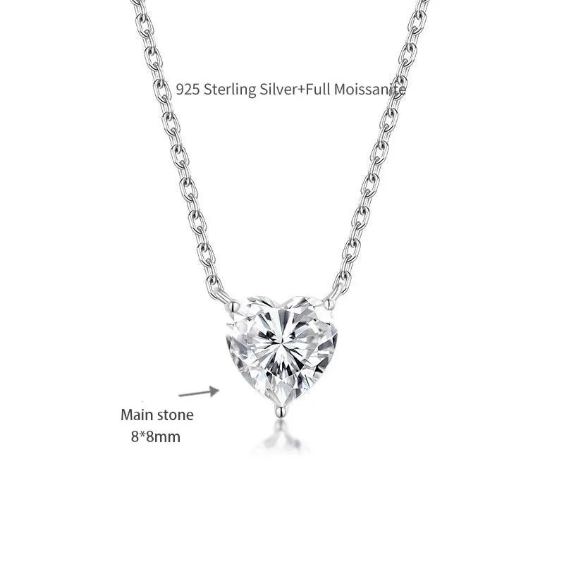 KNOBSPIN 8*8mm 2ct Heart Moissanite Pandent Necklaces for Women Diamond with Certificate 18k Plated 925 Sterling Silver Necklace