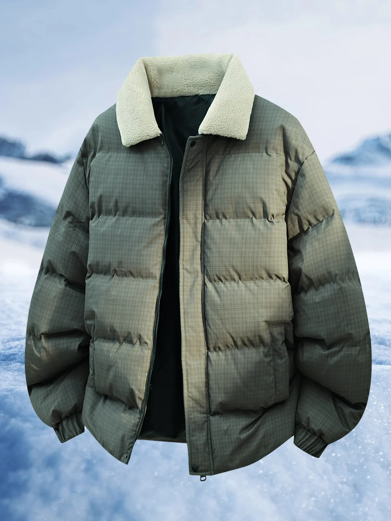 

Men's Stand Collar Printed Padded Coat, Casual Versatile Thick Warm Long Sleeve Padded Coat, Autumn/Winter