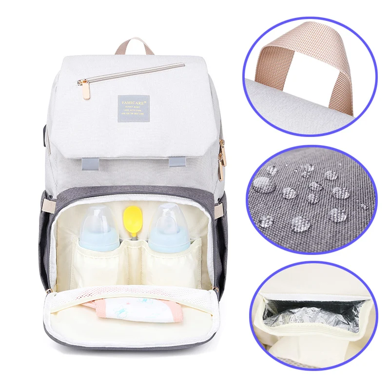 Zaino per pannolini Borsa per passeggino Mummia Papà Borsa Oxford impermeabile Kit per pannolini per allattamento Pacchetti per maternità Supporto scaldino USB Nuovo