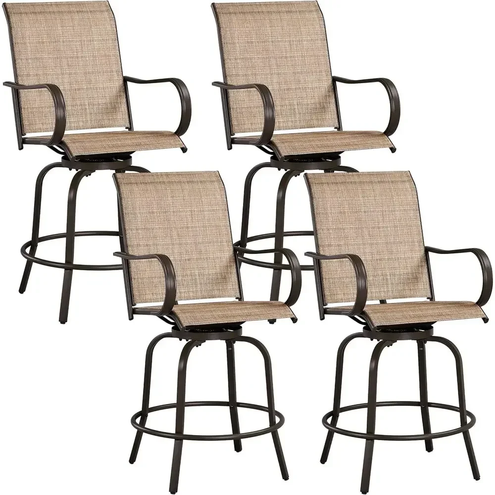 Outdoor Swivel Bistro Chairs Set of 4, Weather-Resistant High Stools for Patio, Beach, Lawn, Poolside, Garden, Brown