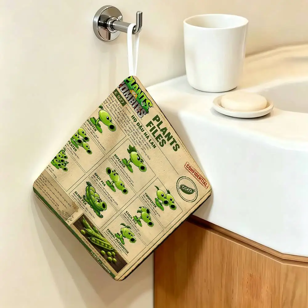 Classic Game P-Plants Vs Z-Zombies Hanging Polyester Cotton Towel, Hand Wiping Cloth, Wear Resistant for Home Kitchen Sink