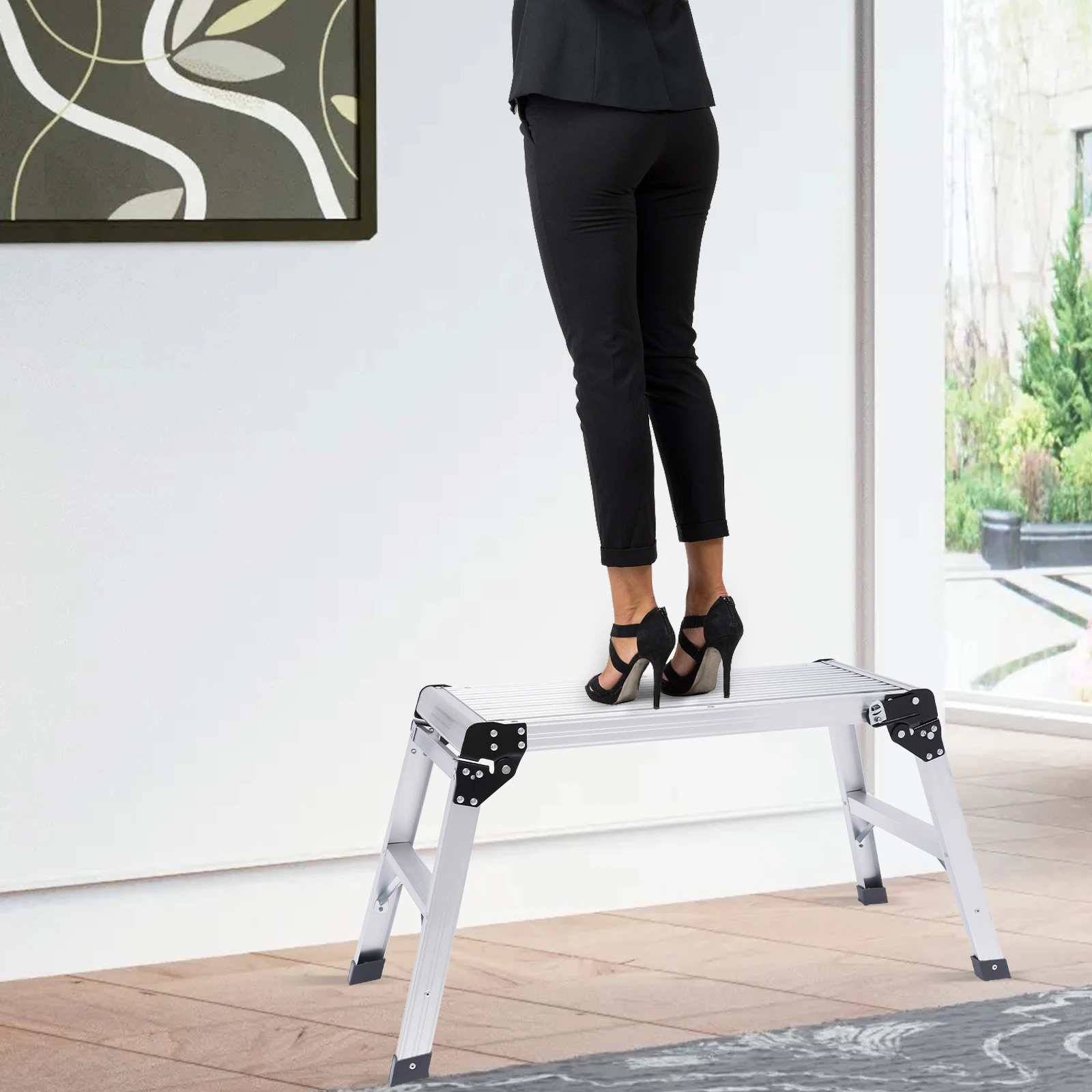 منصة العمل سلم متدرج منصة قابلة للطي الثقيلة سعة 330 رطل منضدة عمل قوية محمولة للعمل في الأماكن المغلقة والخارجية #3