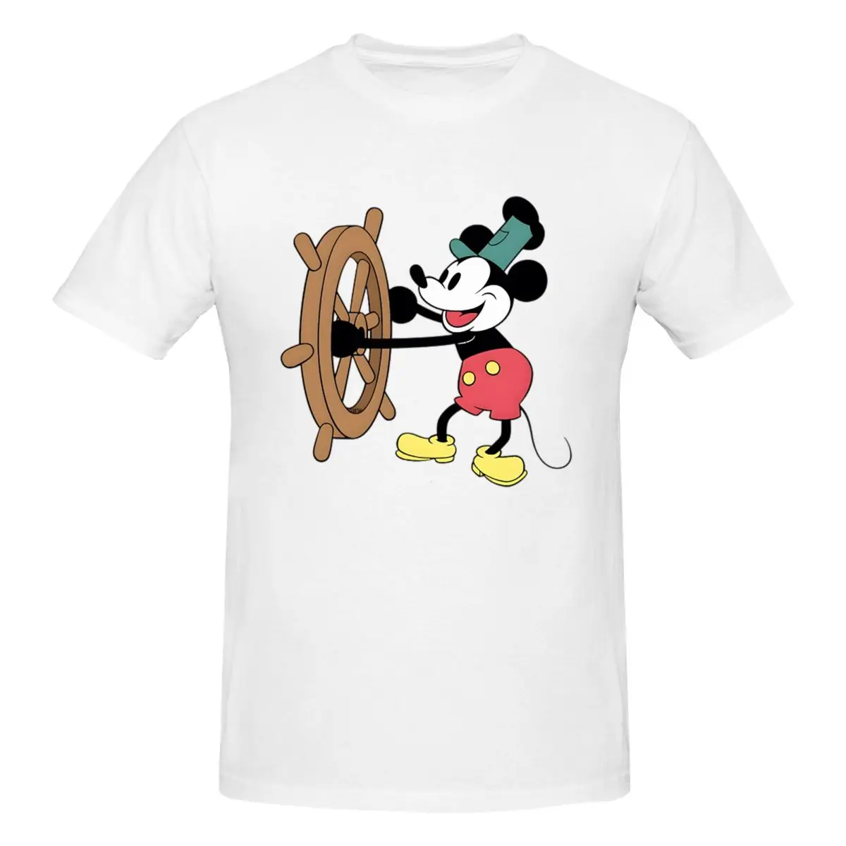 Mickey Steamboat Willie T-Shirt for Men Cotton Oversized T Shirts Men's Short Sleeve Round Neck Summer Clothes Tops S-6XL