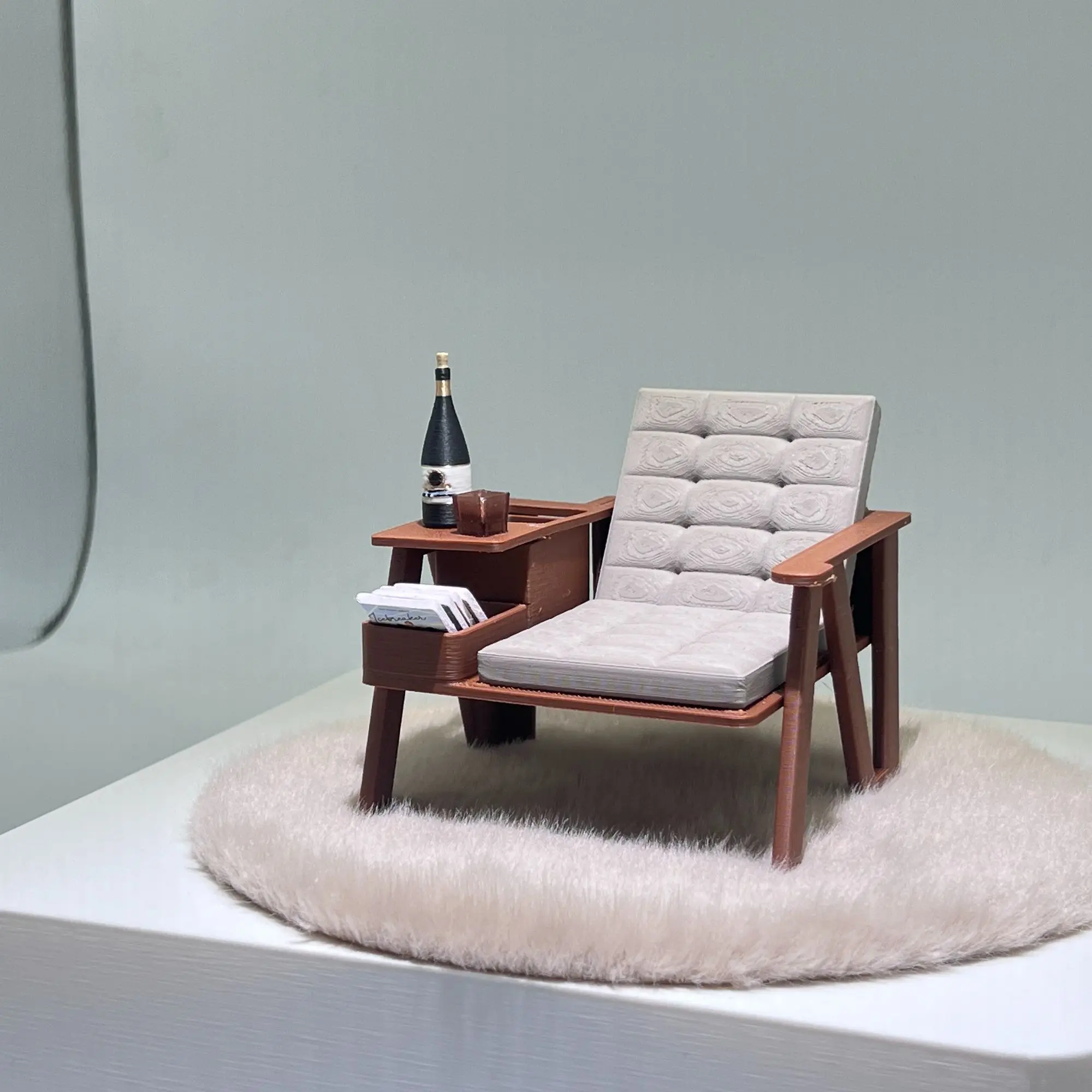 

1:12 Scale Original Miniature Reading Chair Set, 3D Printed Dollhouse Furniture, Fine Model Collectible