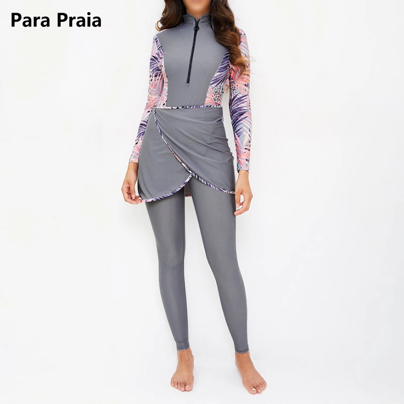 

Para Praia 7 цветов мусульманские купальники 2025 женский скромный трехсекционный исламский буркини с длинными рукавами платок цельный купальник