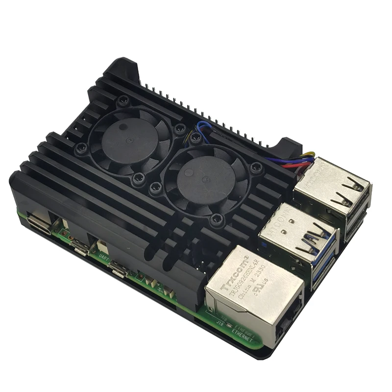 Raspberry Pi 5 PWM Speed Regulation 4PIN Dual Fan Heat Sink Aluminum Alloy Metal Protective Shell