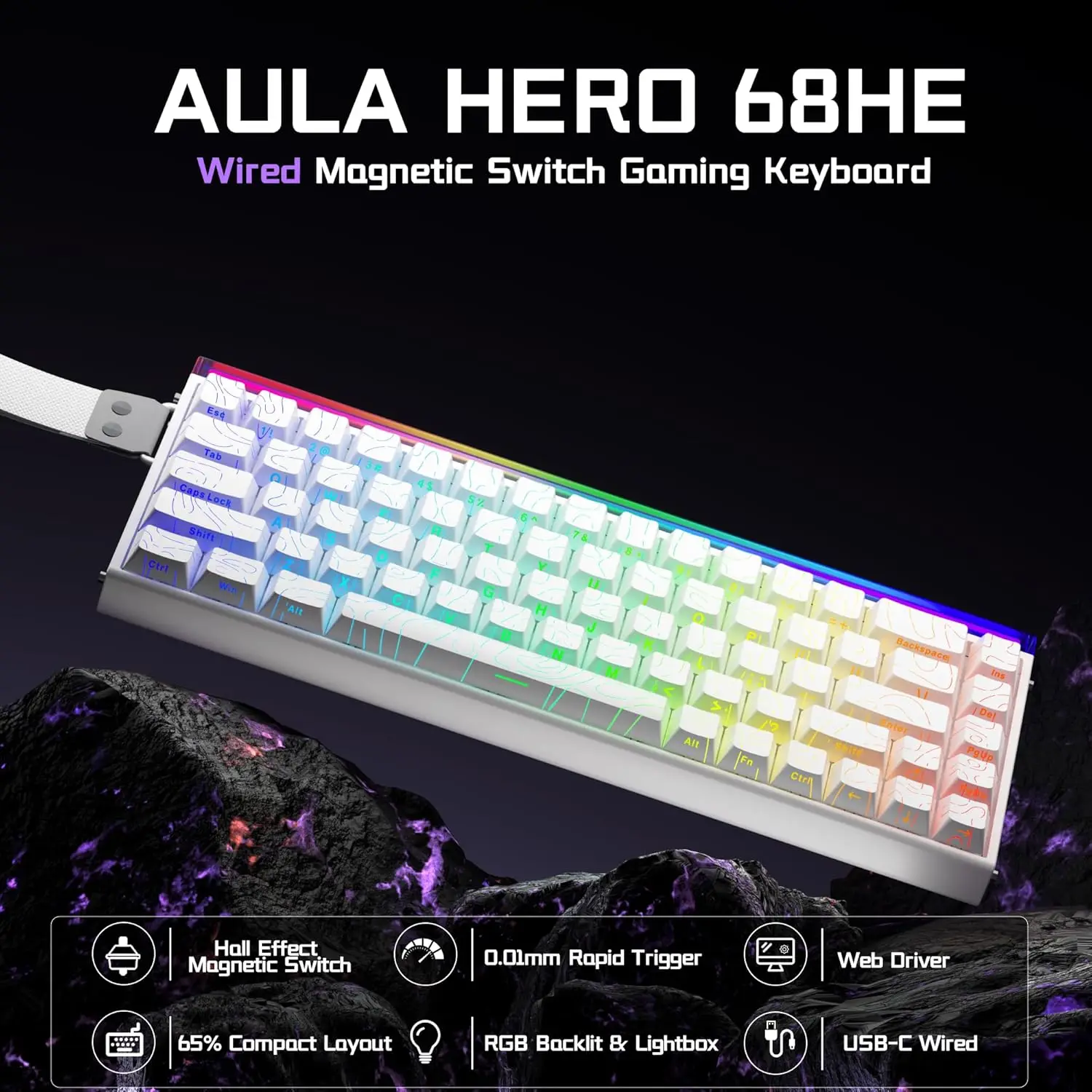 AULA HERO68HE Magnetic Switch Keyboard Rapid Trigger 8K Return Esports Gamer Keyboard RGB Wired Gaming Keyboard