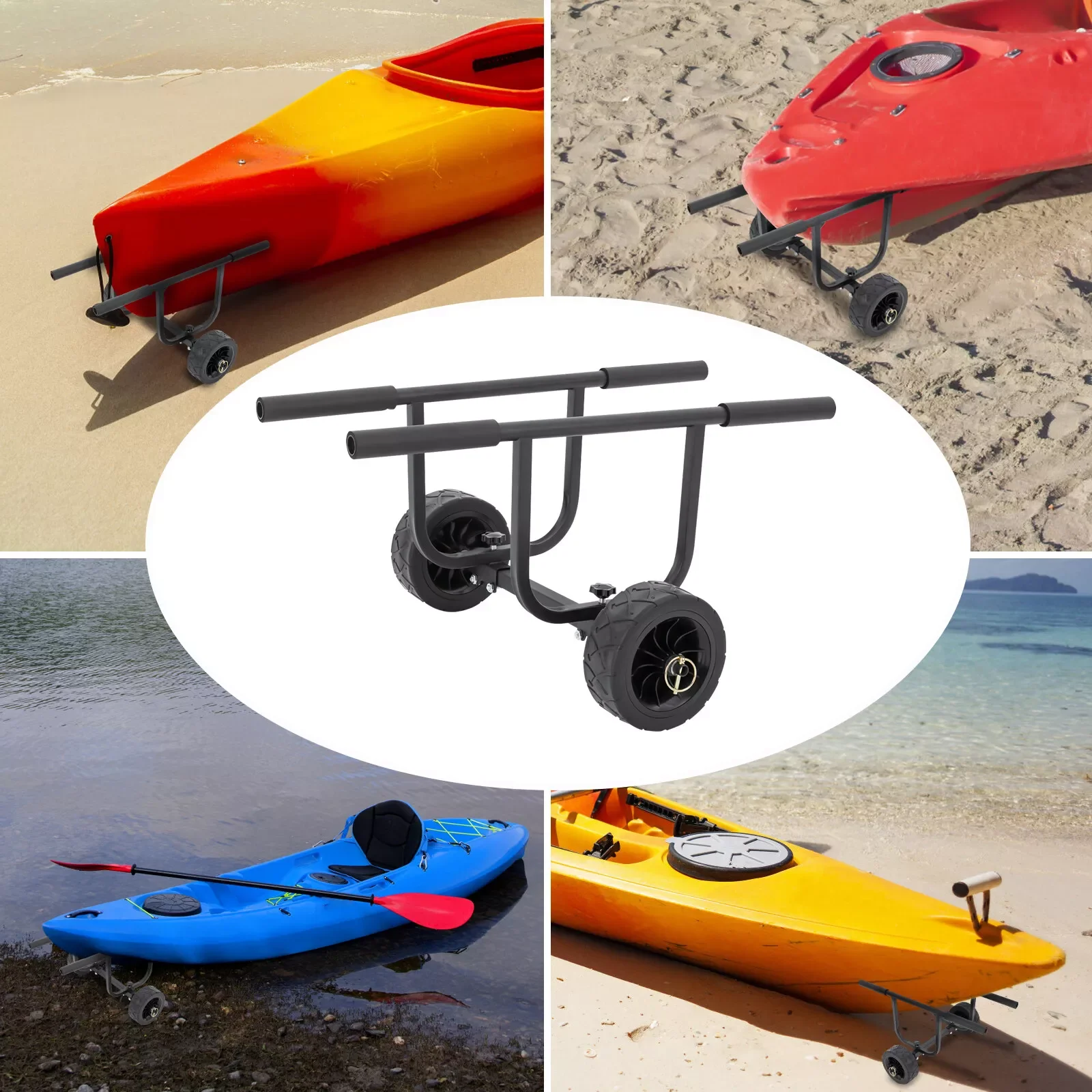 

Kayak Canoe Boat Carrier Rack Dolly Trailer Trolley Transport Cart Wheel 100kg Kayak Boat Accessories