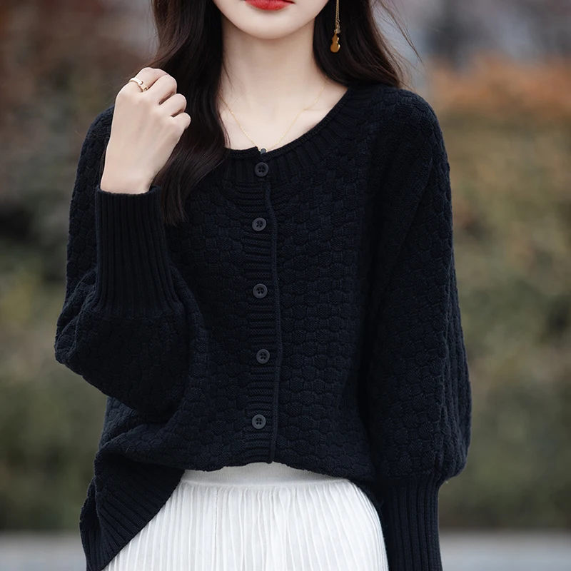 Spring Cotton Cardigan Sweater Women O-neck Lantern Long Sleeve Top Korean Style New In Outerwears Mujer Oversized Loose Clothe