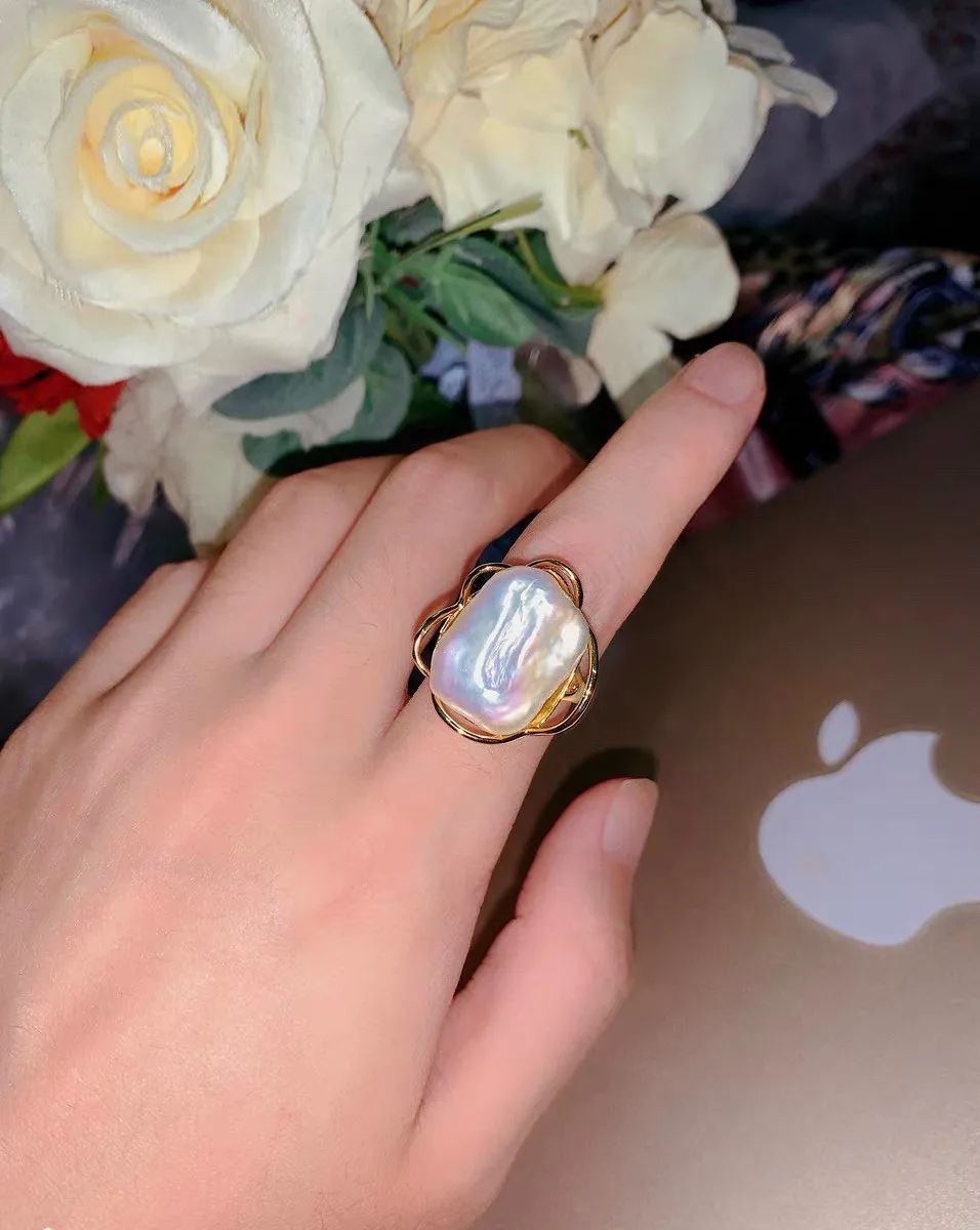 Hot Sell 100% Natural Baroque Freshwater Pearl 14K Gold Filled Female Ring Original Jewelry For Women Gifts No Fade