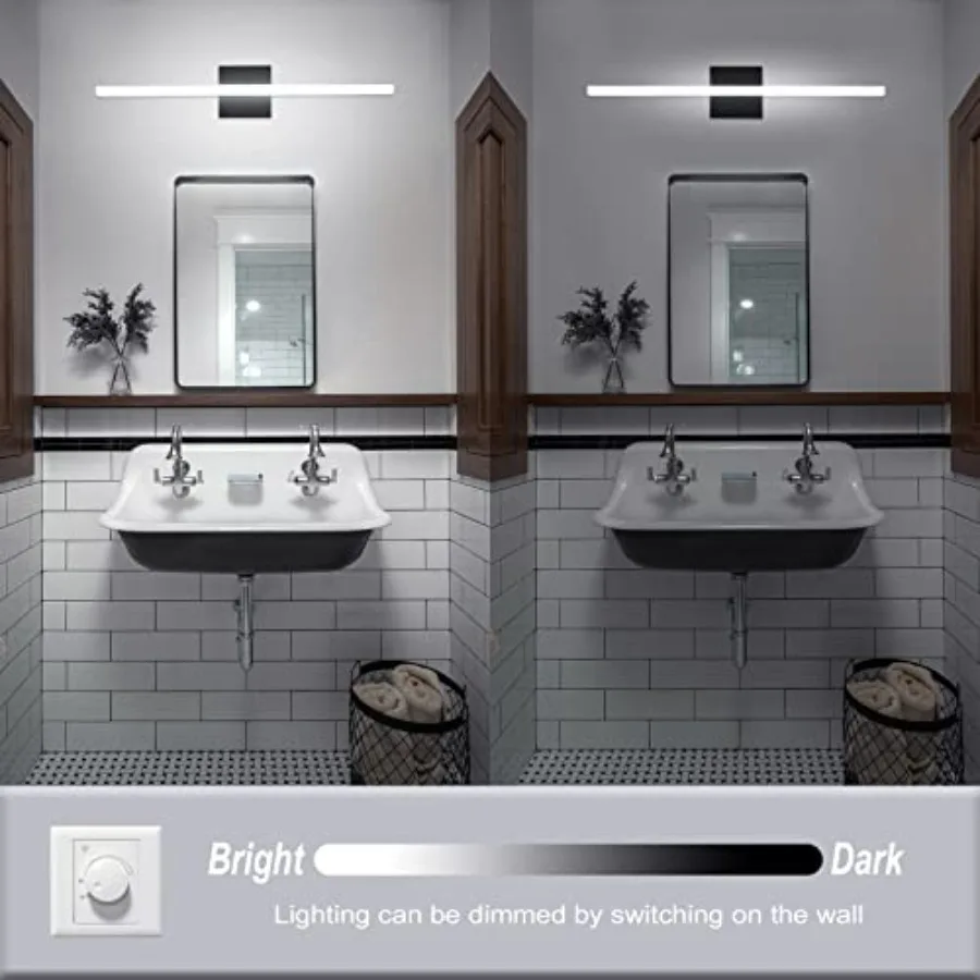 Bathroom Light Fixtures Dimmable Black Vanity Lights Bar 24 Inch 14W Bathroom Lights Over Mirror ip44 Wall Sconces Daylight Whi