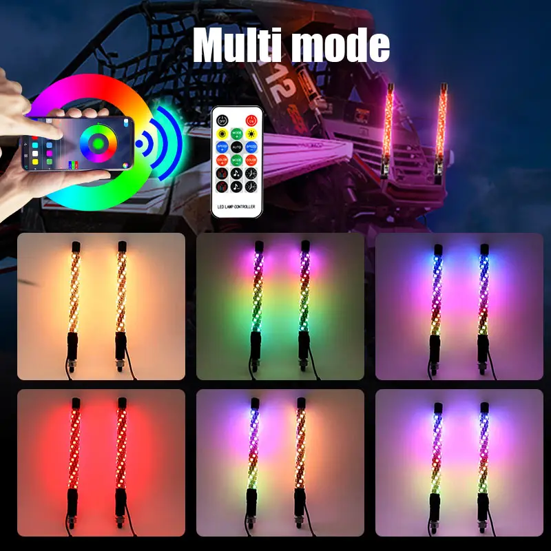 2 قطعة 1FT دوامة LED الدهون سوط أضواء هوائي RGB مطاردة بدوره إشارة الفرامل ضوء عكس الضوء لشاحنات Can-am X3 RZR UTV ATV