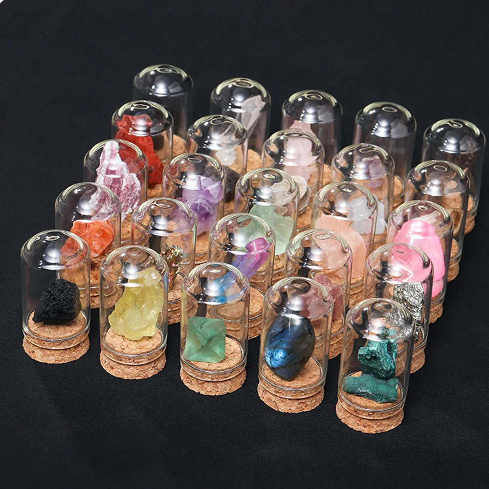 1Box Natural Stone Mineral Specimen Kit Reiki Healing Crystal Quartz Collectibles Home Decor with Display Jar Wooden Gift Box