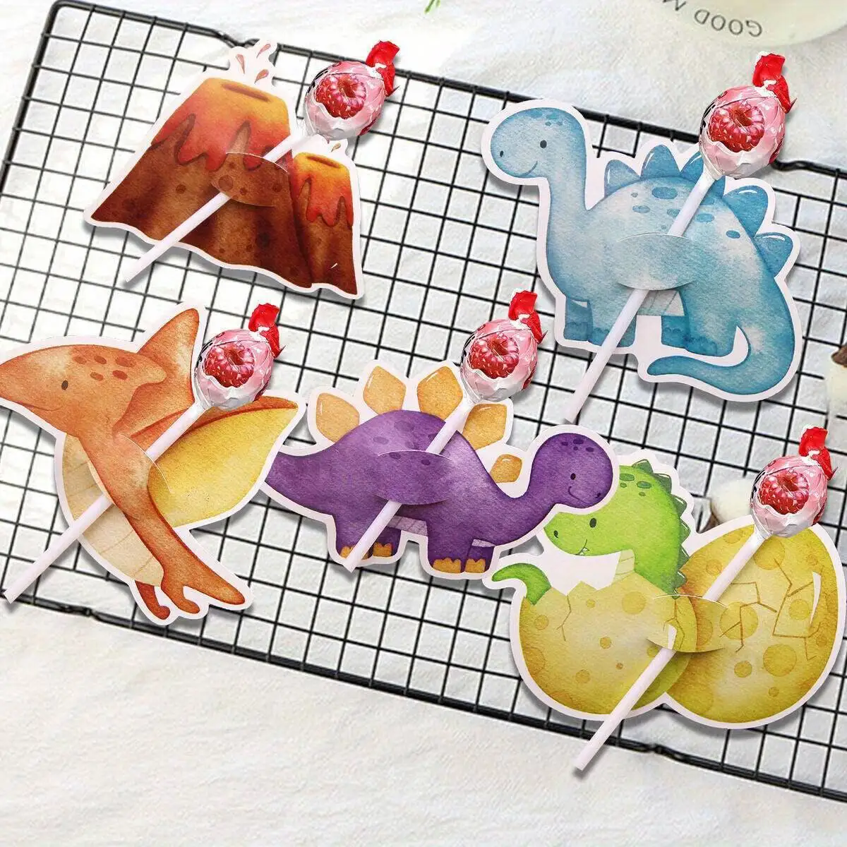 50 Stück Karton Dinosaru verpackte Lutscherkarte Aquarell Süßigkeiten (mit Verpackung) Halter für alles Gute zum Geburtstag Party Dekoration Versorgung