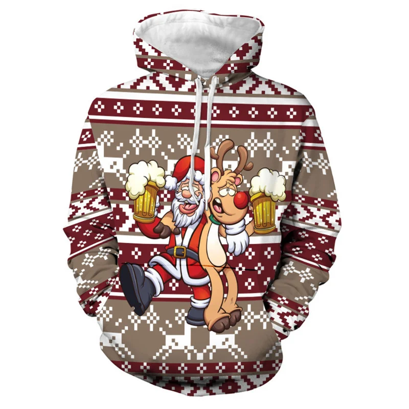 

Funny Santa Claus Elk Beer 3D Printed Hoodies For Men Clothes Fashion Xmas Women Pullovers Christmas Kids Gift Tracksuit Y2k Top