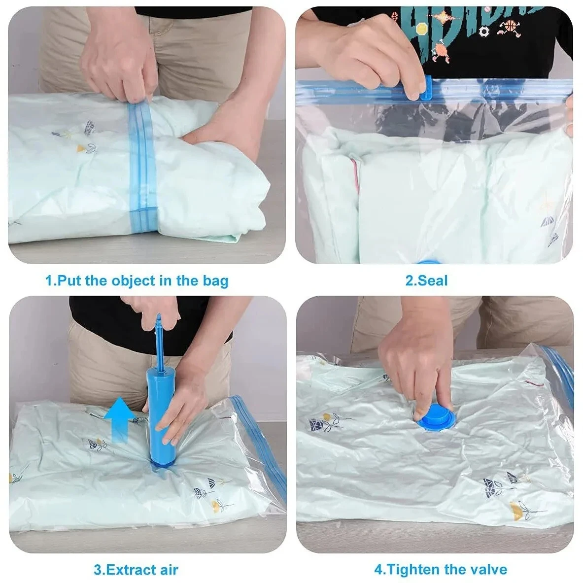 Reusable Vacuum Bag and Pump Cover for Clothes Storing Large Plastic Compression Empty Bag Travel Accessories Storage Container