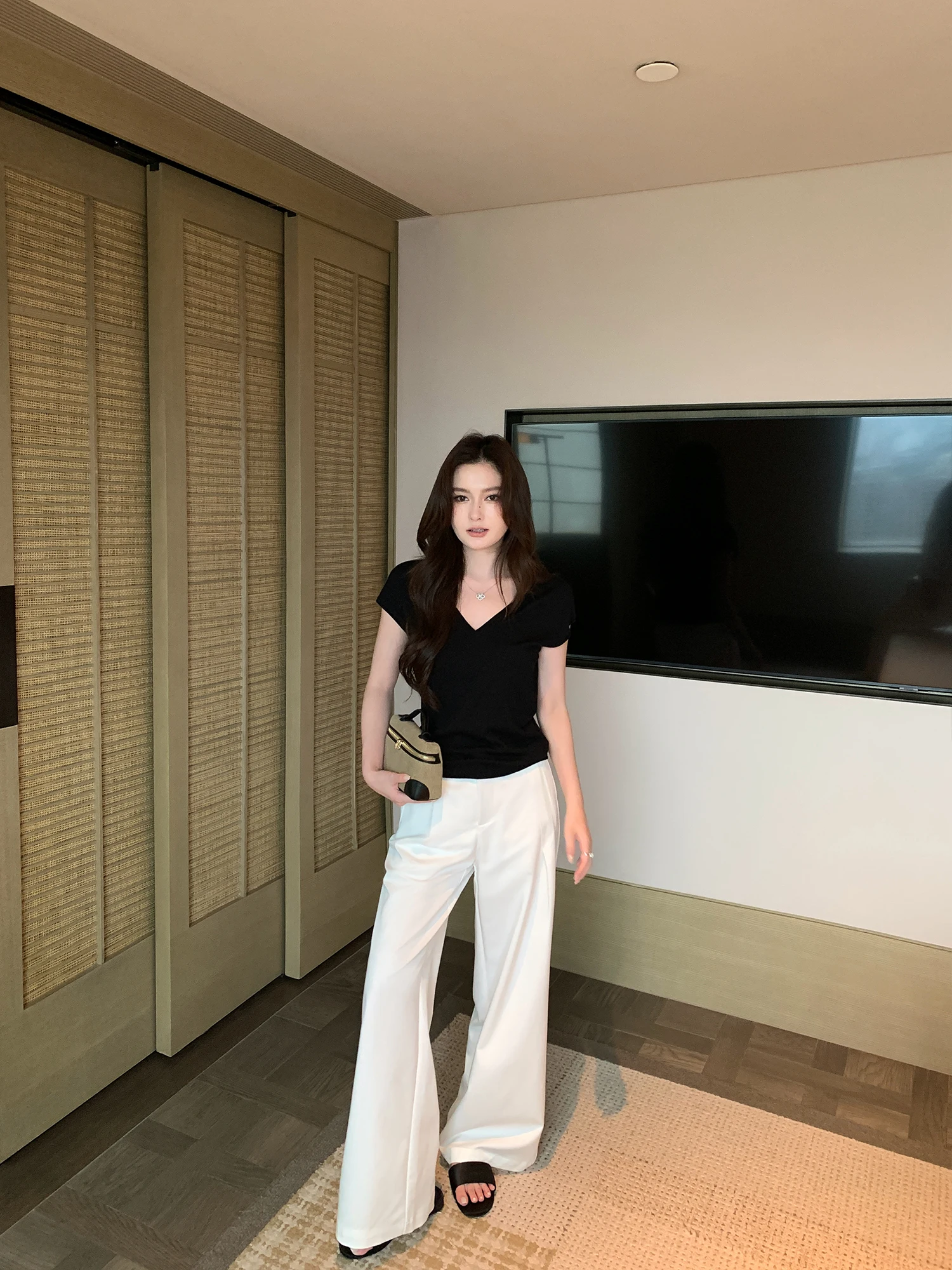 Pusumede High Waist Wide Leg Suit Pants Women Loose Slimming Personality Casual Long Trousers Fashionable Ladies Pants