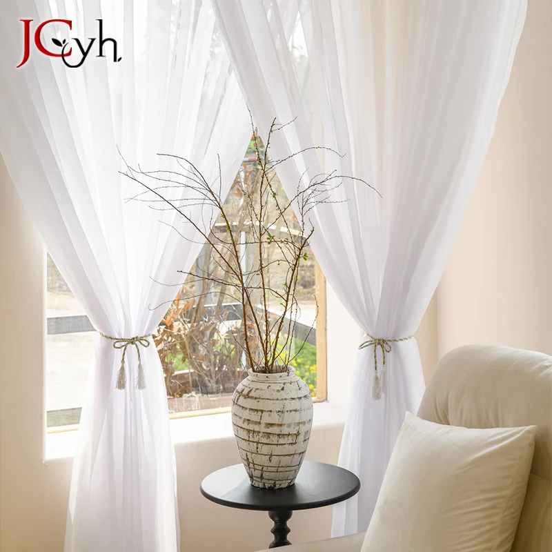 White Gauze Veiling Curtains for the Living Room Elegant Tulle Sheer Curtain for Windows Transparent Cortinas Home Decor Organza