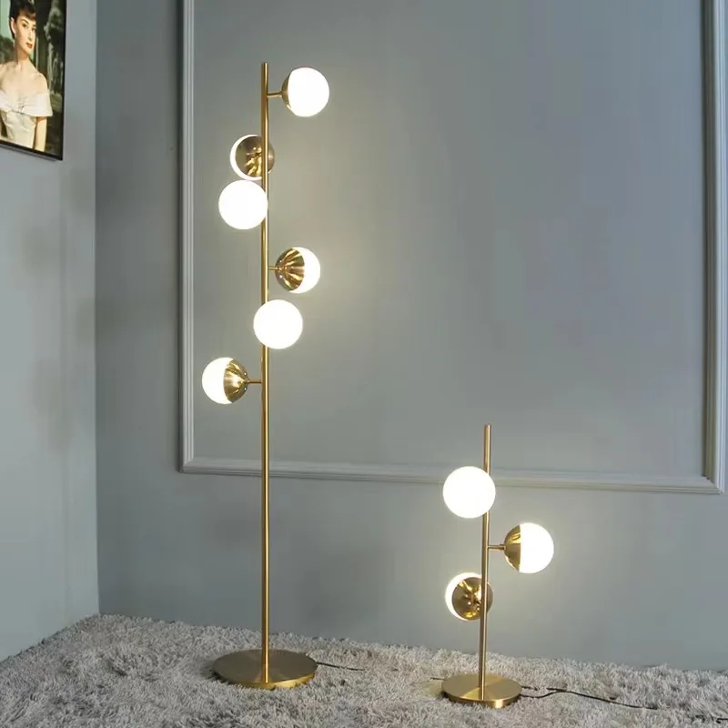 

Nordic Bubble Ball Floor Lamp Modern Gold Rod Iron Art Luminaires for Living Room Sofa Bedroom Bedside Decoration Standing Light