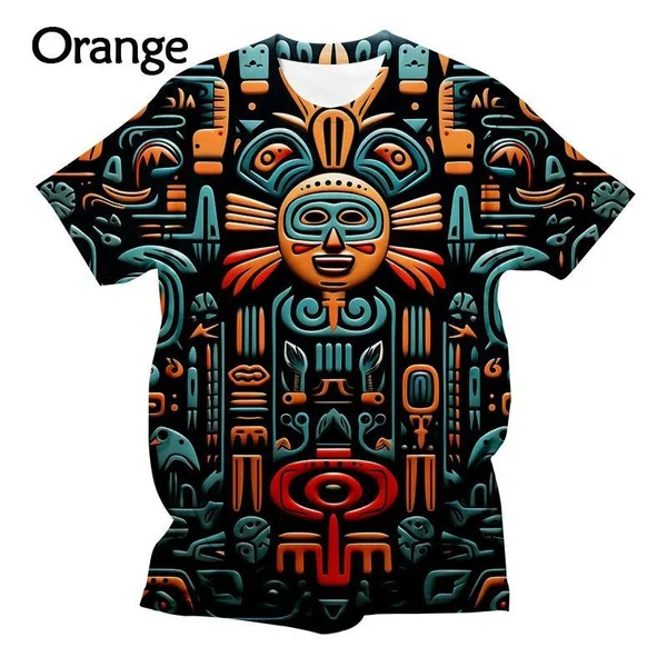 Aztec Mask 3d Printed T-shirt Fashion Funny Hip-hop Personality Cool Short Sleeve Aztec Warrior Top T-shirt